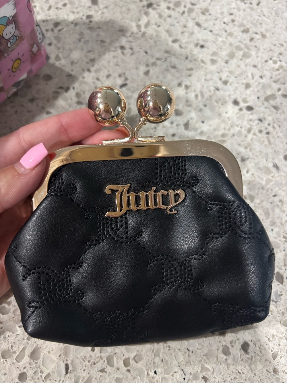 Juicy Couture Black Mini Kiss-Lock Coin Purse with Gold Hardware